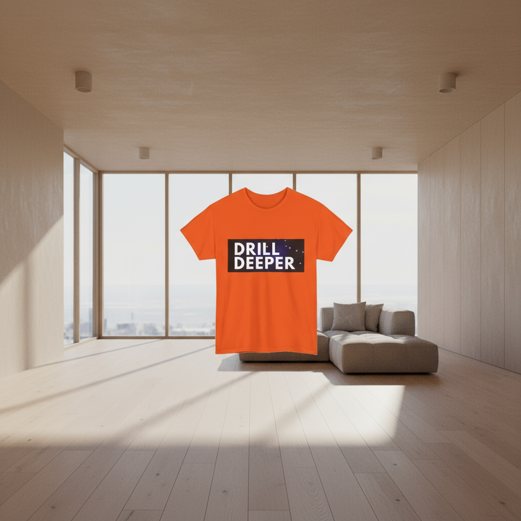 Unisex Heavy Cotton Tee with "Drill Deeper" Design - Inspirational Gift, Casual Wear, Motivational Shirt, Gym T-Shirt, Everyday Comfort